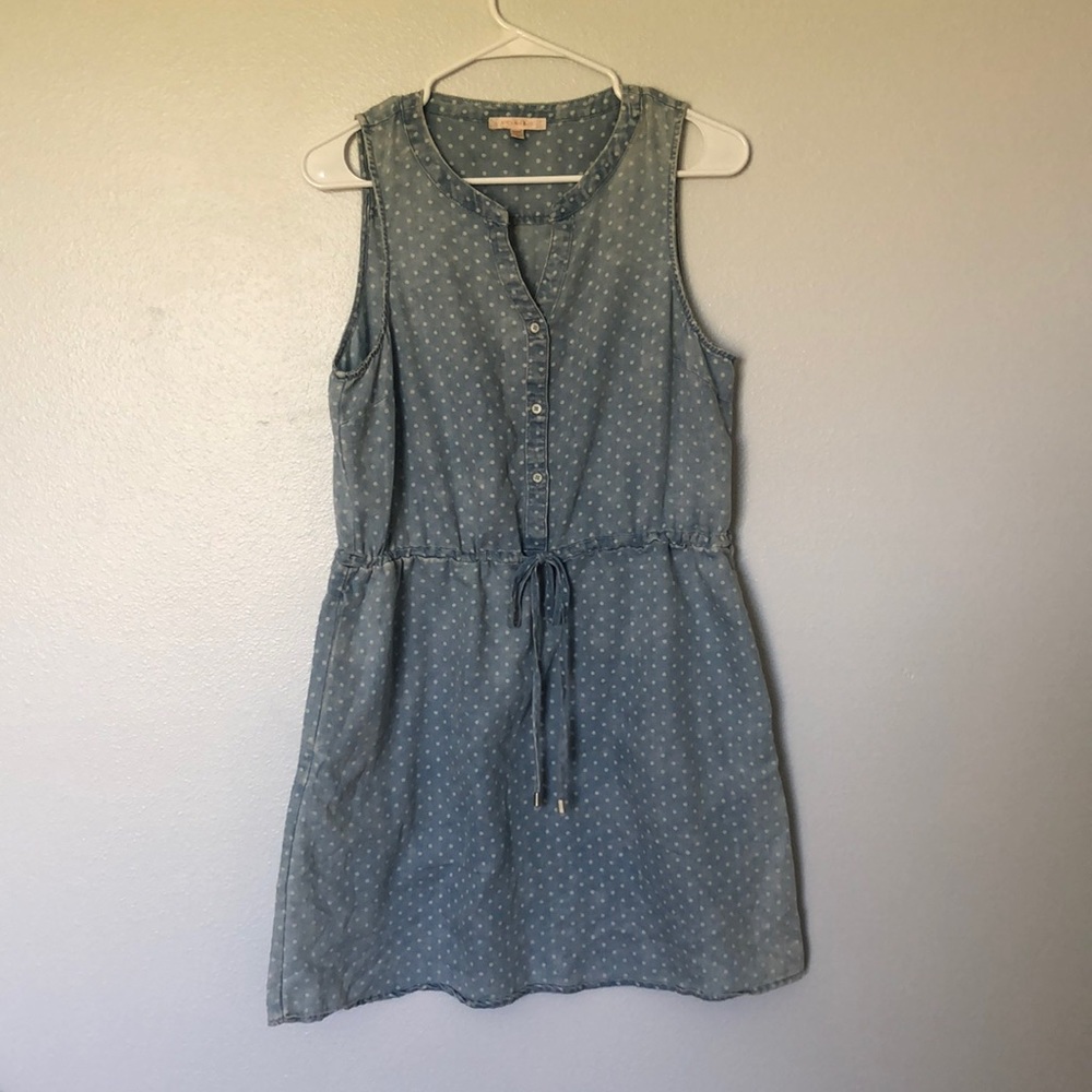 Skies Are Blue Chambray Polka Dot Dress (M)